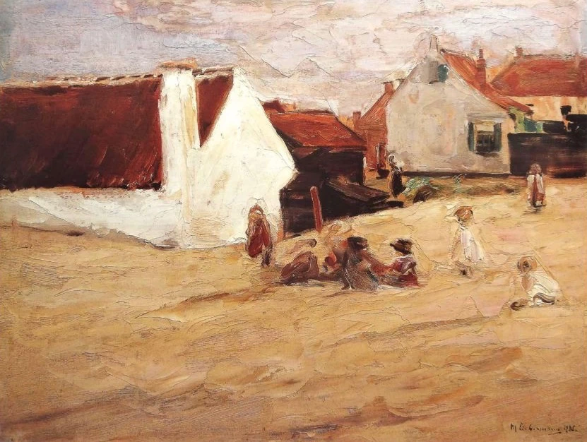 Piazza del villaggio con bambini che giocano a Noordwijk